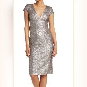 Dress the Population Mae Platinum Silver Sequin Midi Dress